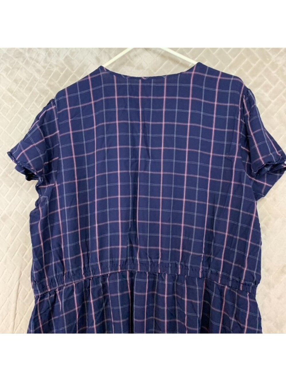Old Navy Dress Size XXL Navy Blue Plaid Knee Length Short Ruffle Sleeve Academia - Picture 9 of 11